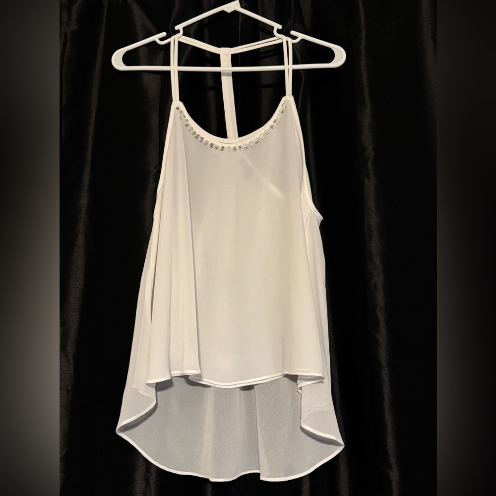 Foreign Exchange White Beaded-Neck High-Low Camisole